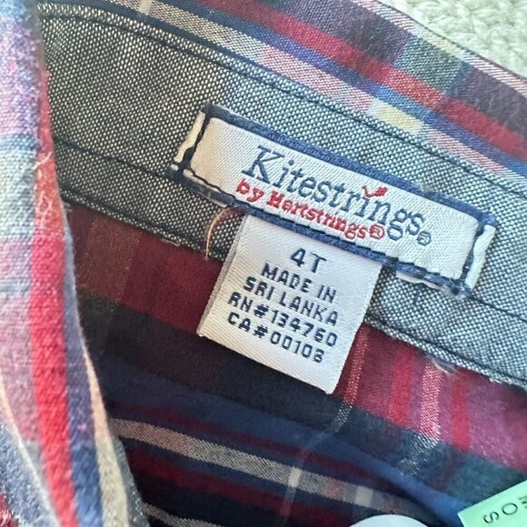 Kitestrings By Hartstrings Boys 4T Red Blue Plaid Long Sleeve Dress Shirt - Picture 3 of 5